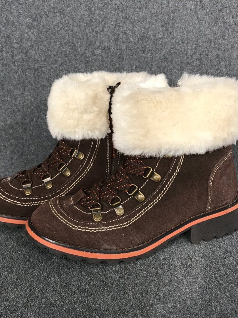 Woolrich Women's Size 7 Brown Suede Leather Faux Fur Zip Lace Winter Snow Boots